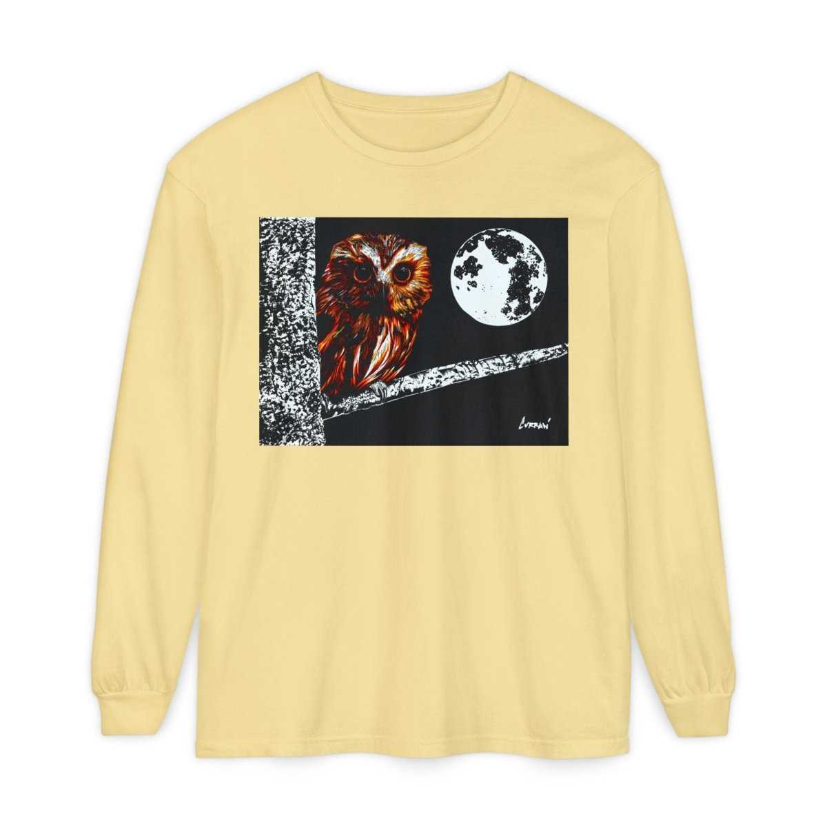 Unisex Owl Moon Long Sleeve T-Shirt - Nature Lover Gift - Curran Artworks