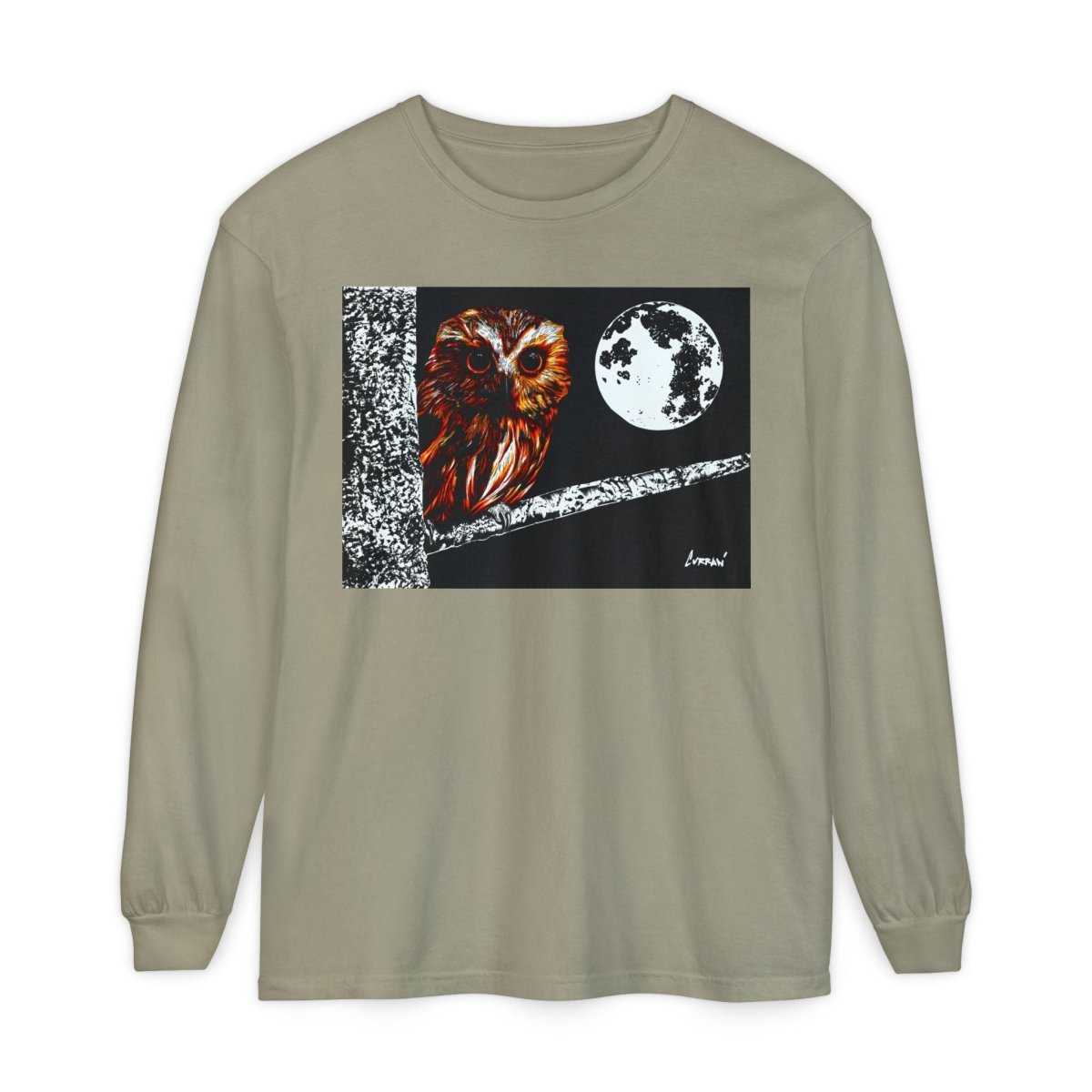 Unisex Owl Moon Long Sleeve T-Shirt - Nature Lover Gift - Curran Artworks