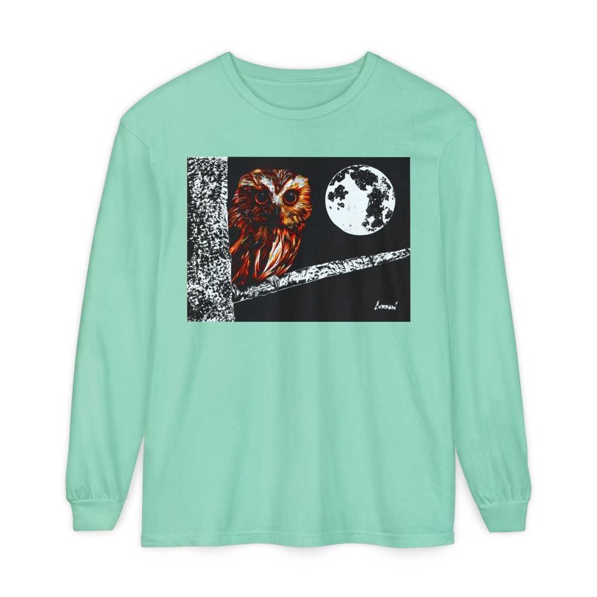 Unisex Owl Moon Long Sleeve T-Shirt - Nature Lover Gift - Curran Artworks
