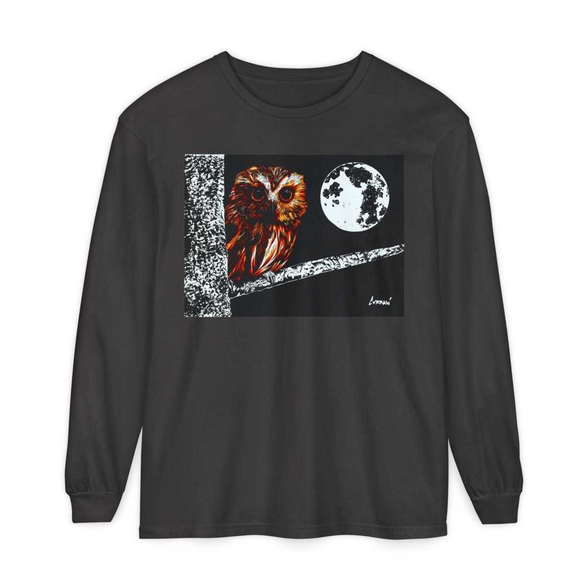 Unisex Owl Moon Long Sleeve T-Shirt - Nature Lover Gift - Curran Artworks