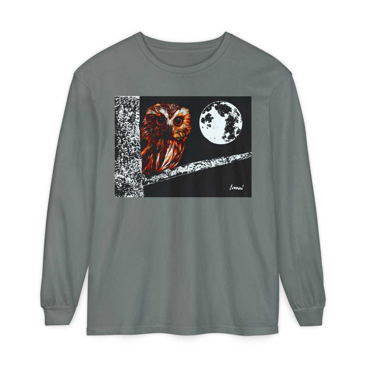 Unisex Owl Moon Long Sleeve T-Shirt - Nature Lover Gift - Curran Artworks