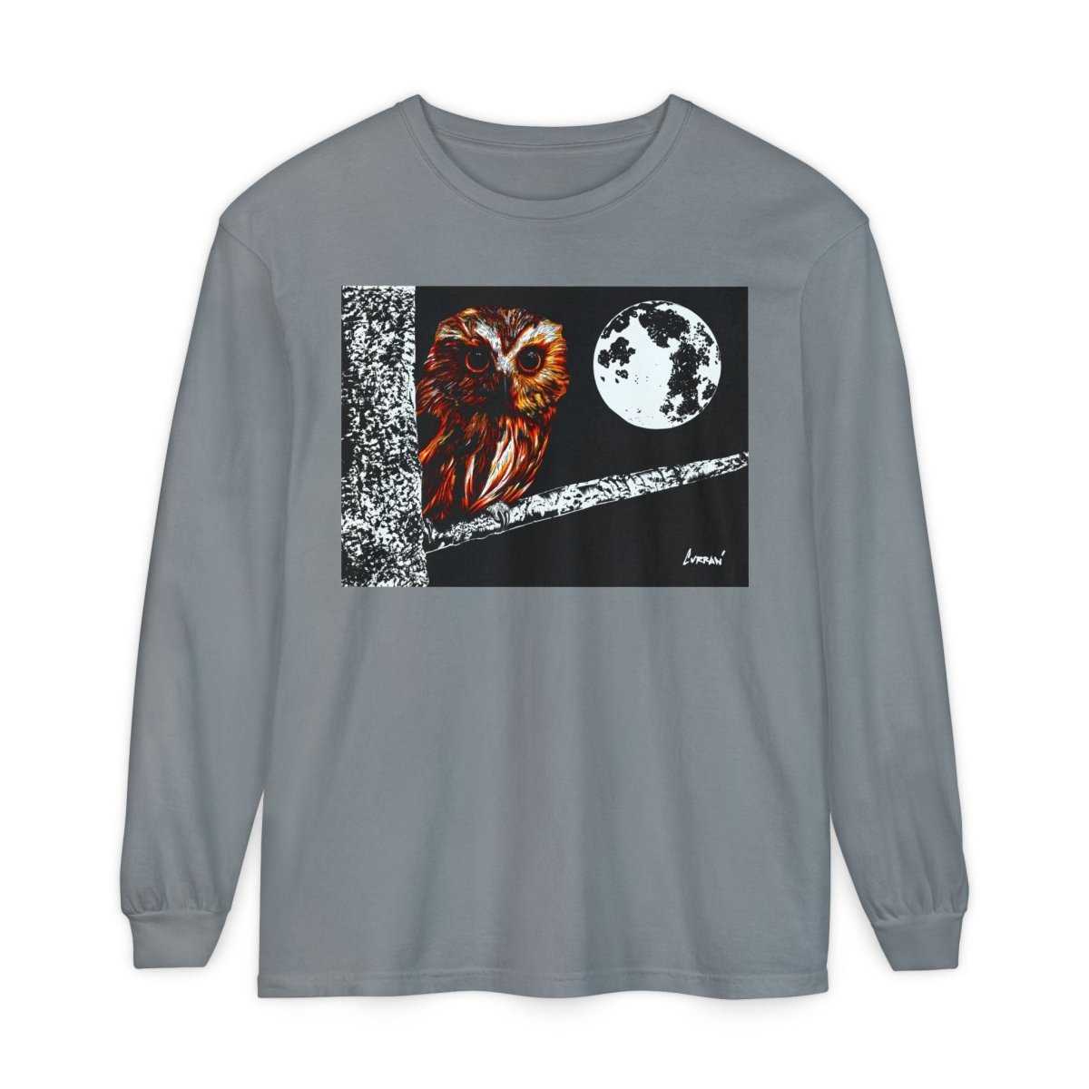 Unisex Owl Moon Long Sleeve T-Shirt - Nature Lover Gift - Curran Artworks