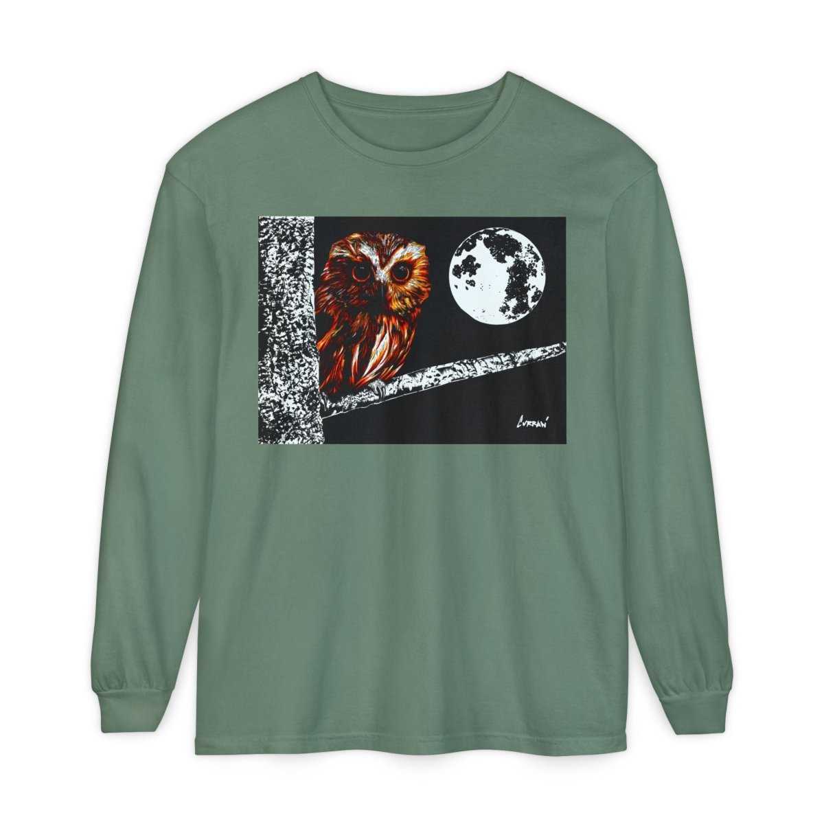 Unisex Owl Moon Long Sleeve T-Shirt - Nature Lover Gift - Curran Artworks