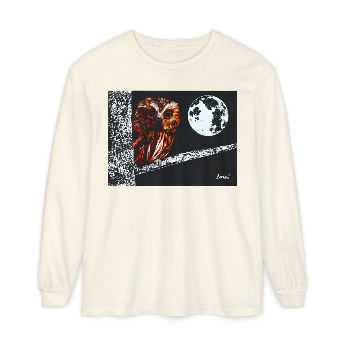 Unisex Owl Moon Long Sleeve T-Shirt - Nature Lover Gift - Curran Artworks