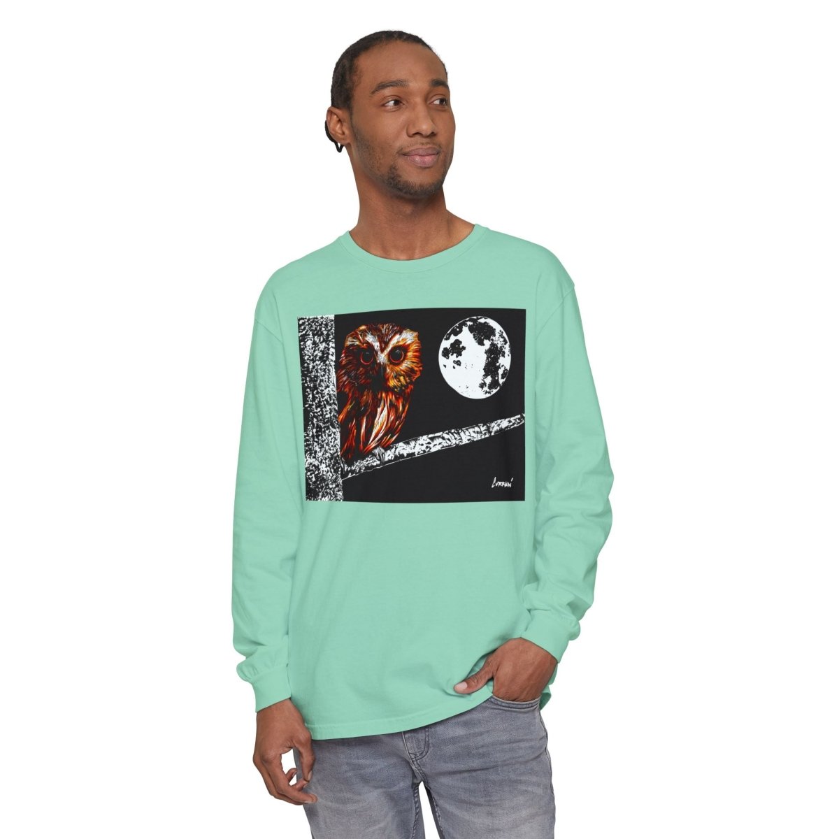 Unisex Owl Moon Long Sleeve T-Shirt - Nature Lover Gift - Curran Artworks