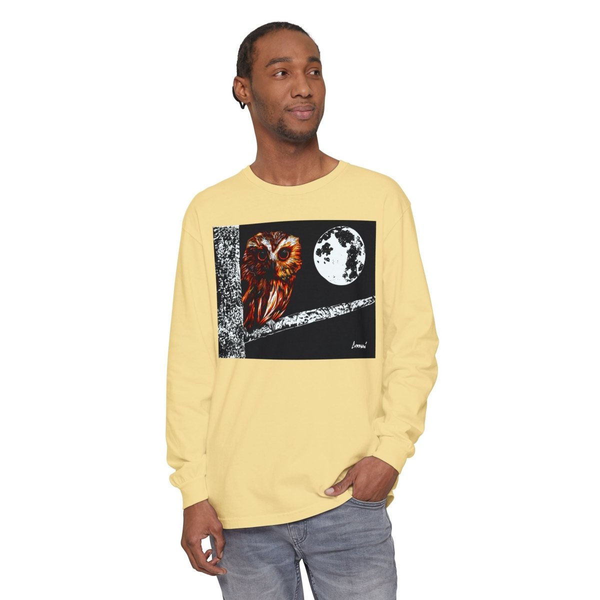 Unisex Owl Moon Long Sleeve T-Shirt - Nature Lover Gift - Curran Artworks