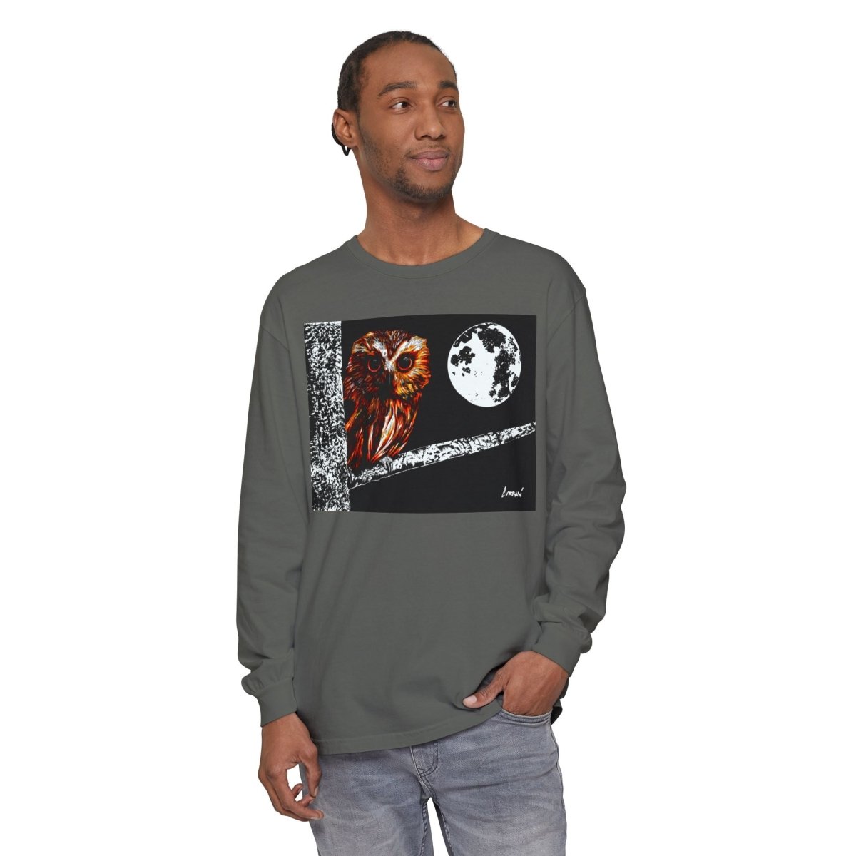 Unisex Owl Moon Long Sleeve T-Shirt - Nature Lover Gift - Curran Artworks