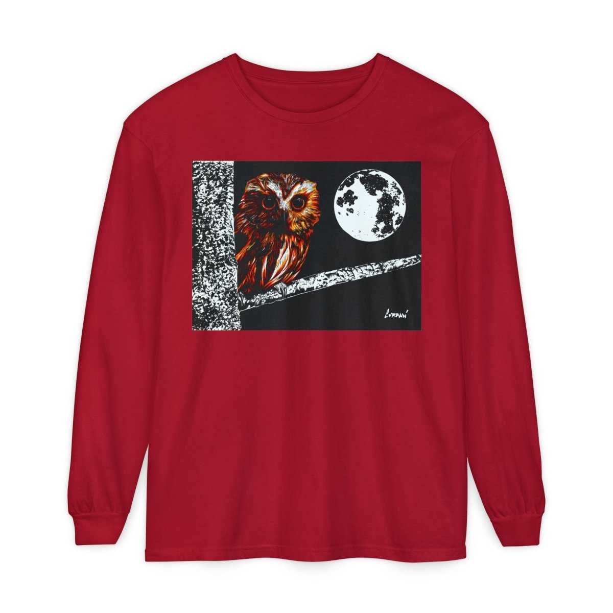 Unisex Owl Moon Long Sleeve T-Shirt - Nature Lover Gift - Curran Artworks