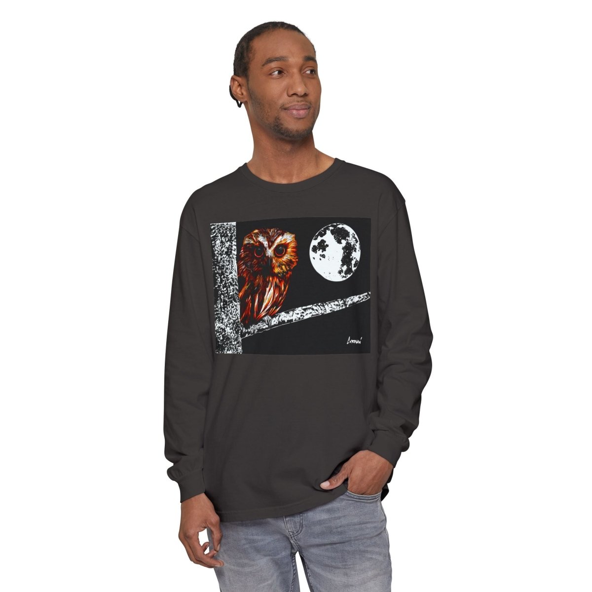 Unisex Owl Moon Long Sleeve T-Shirt - Nature Lover Gift - Curran Artworks