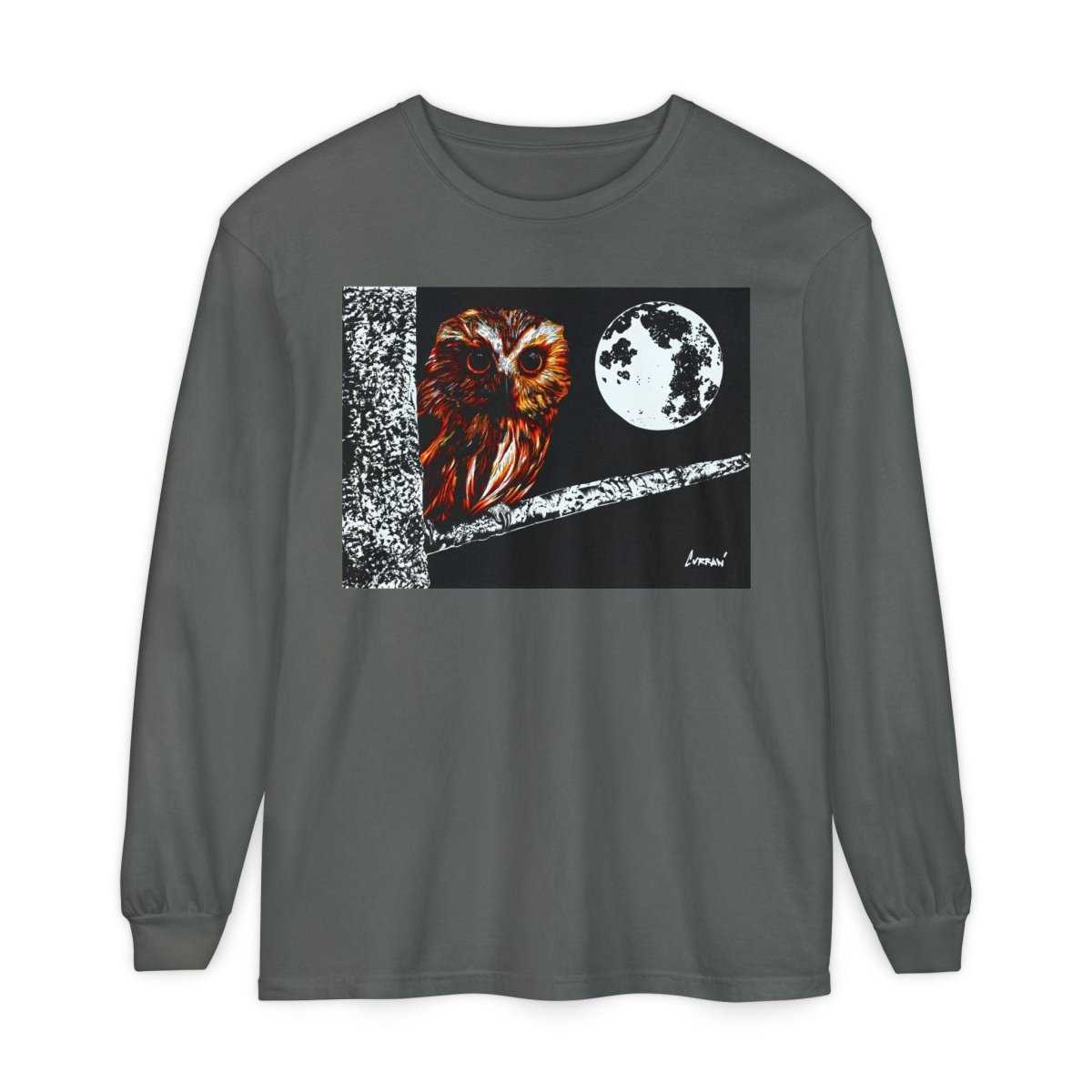 Unisex Owl Moon Long Sleeve T-Shirt - Nature Lover Gift - Curran Artworks