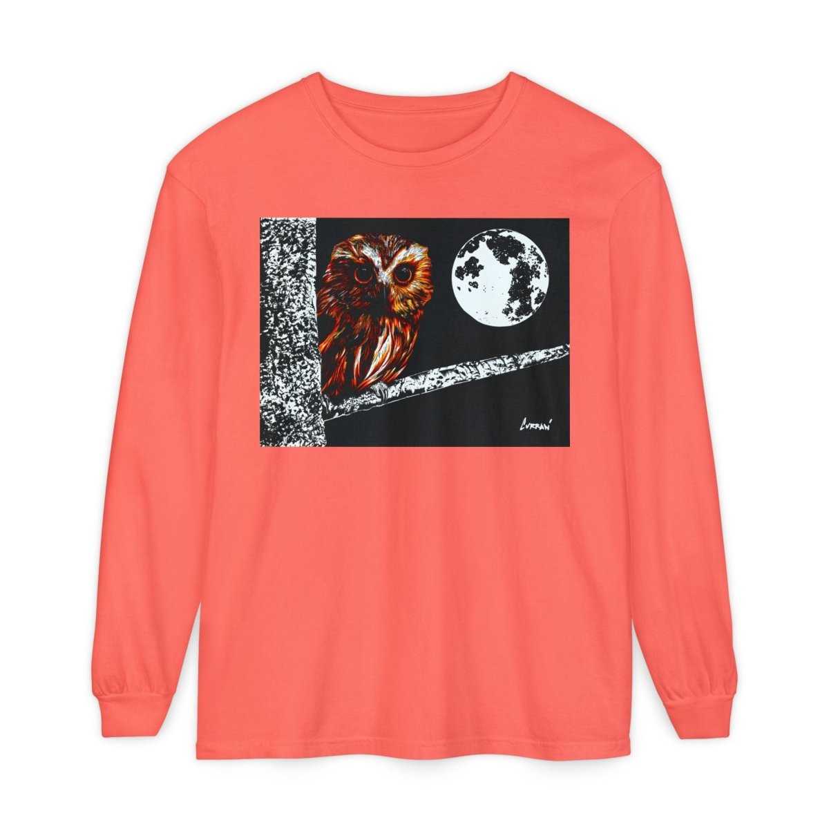 Unisex Owl Moon Long Sleeve T-Shirt - Nature Lover Gift - Curran Artworks