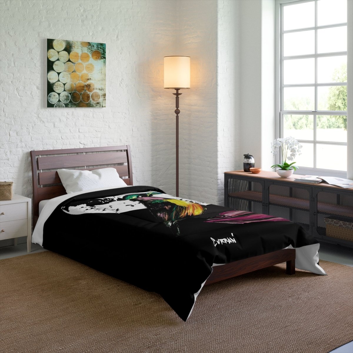 Vibrant Bird and Moon Comforter - Colorful Bedding for Nature Lovers - Curran Artworks