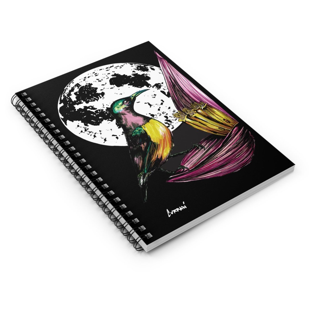 Vibrant Bird Art Spiral Notebook - Handmade Ruled Lines for Creative Souls - Curran Artworks