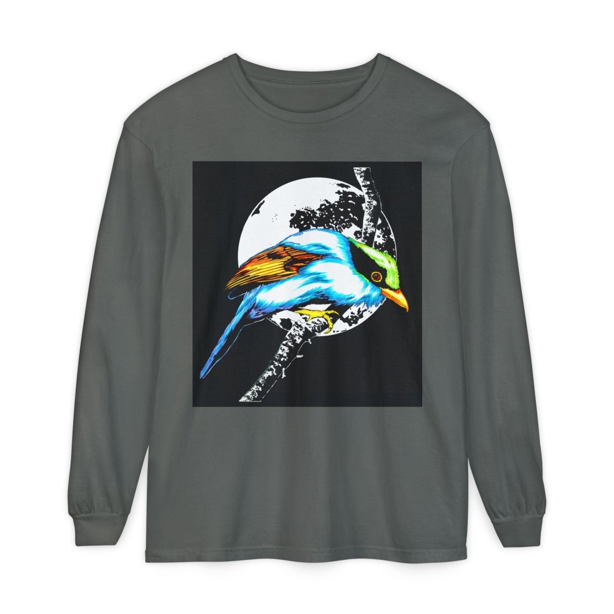 Vibrant Exotic colorful Bird Graphic Long Sleeve T-Shirt - Unisex Nature Apparel - Curran Artworks
