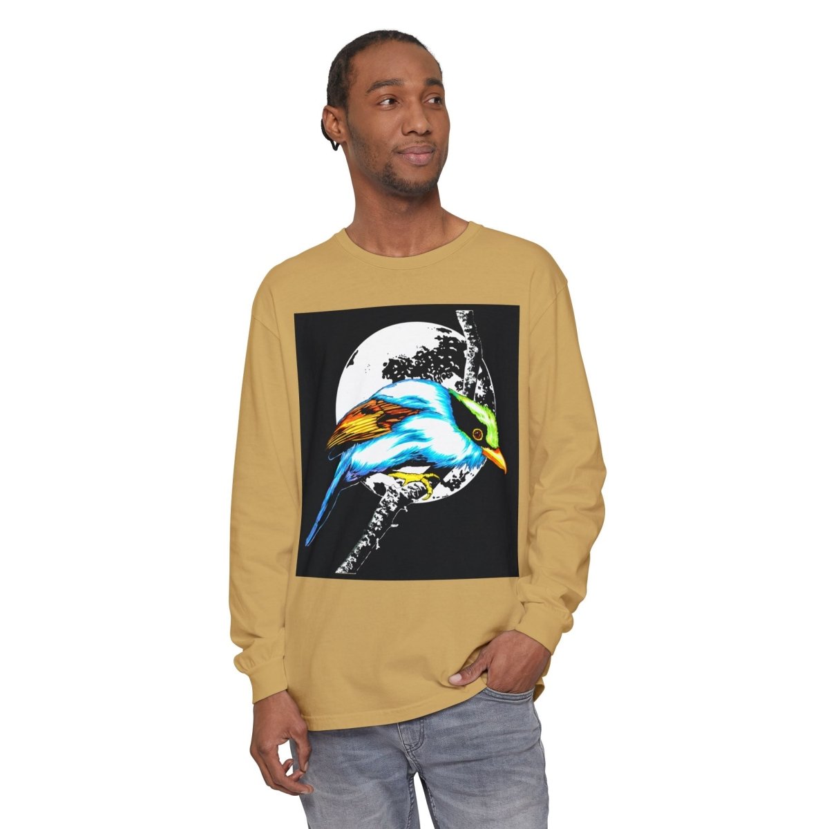 Vibrant Exotic colorful Bird Graphic Long Sleeve T-Shirt - Unisex Nature Apparel - Curran Artworks