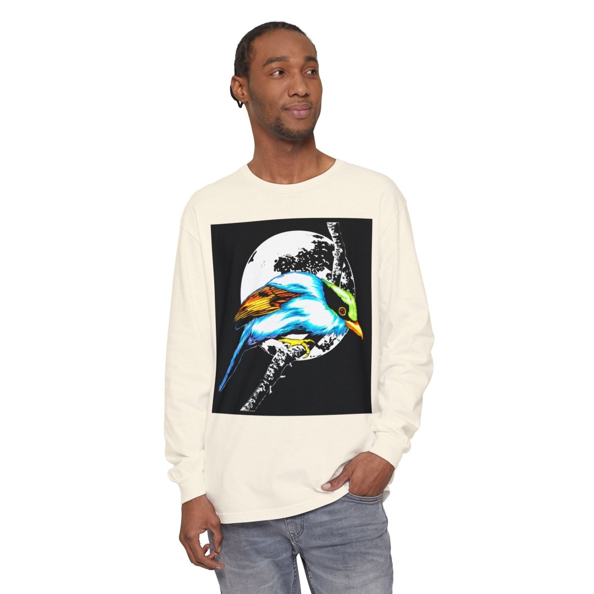 Vibrant Exotic colorful Bird Graphic Long Sleeve T-Shirt - Unisex Nature Apparel - Curran Artworks