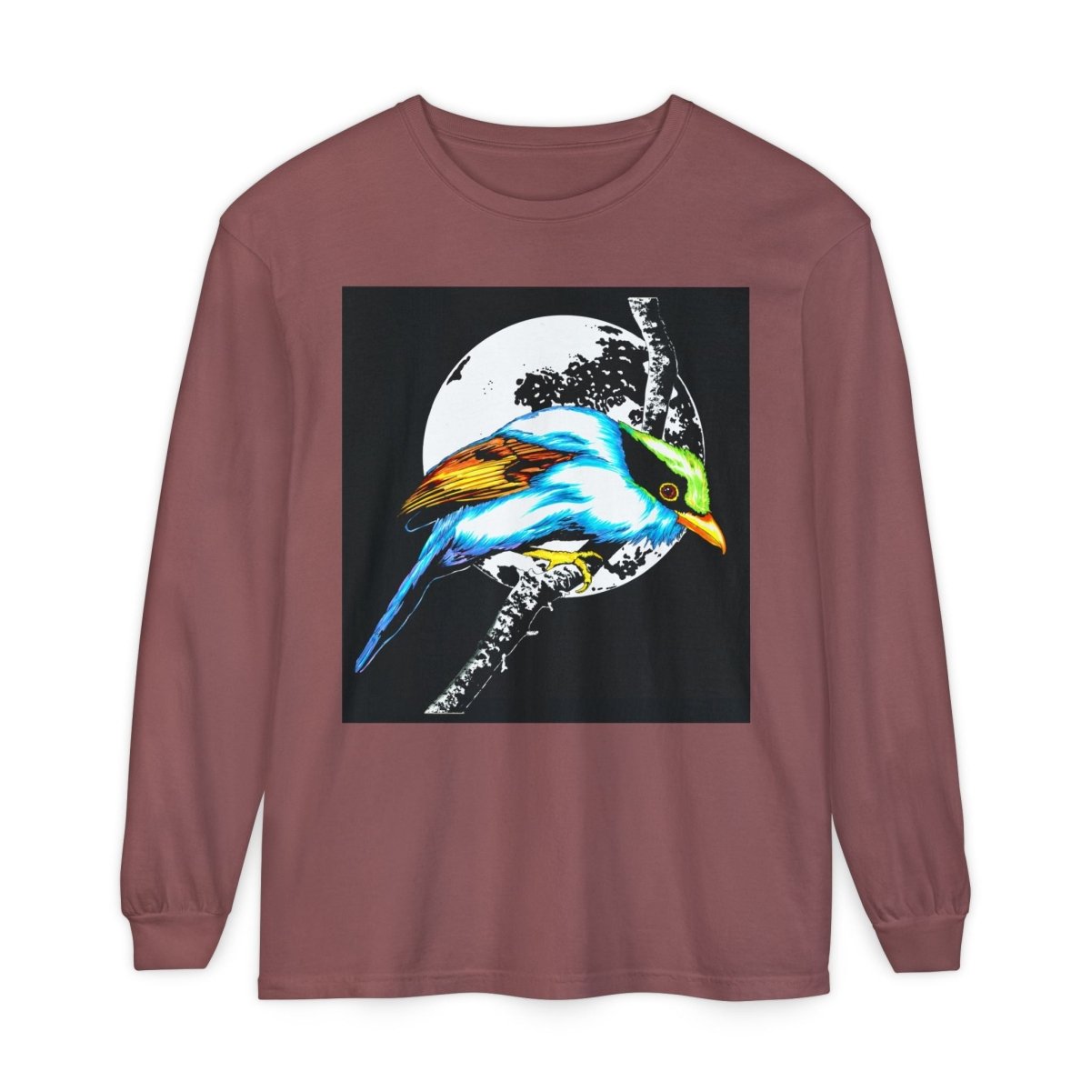 Vibrant Exotic colorful Bird Graphic Long Sleeve T-Shirt - Unisex Nature Apparel - Curran Artworks
