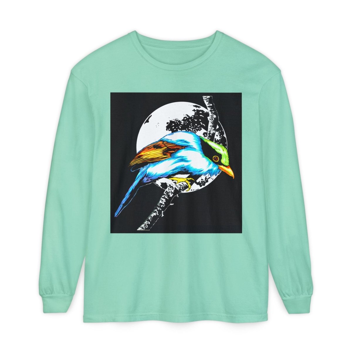 Vibrant Exotic colorful Bird Graphic Long Sleeve T-Shirt - Unisex Nature Apparel - Curran Artworks