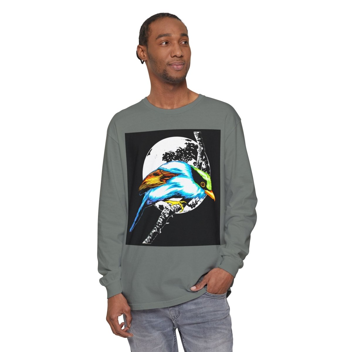 Vibrant Exotic colorful Bird Graphic Long Sleeve T-Shirt - Unisex Nature Apparel - Curran Artworks