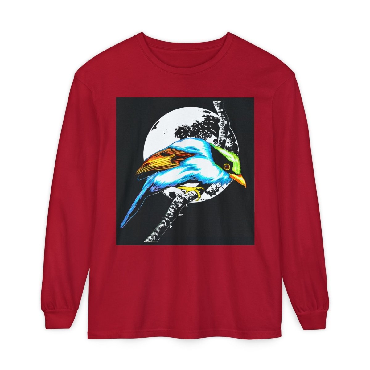 Vibrant Exotic colorful Bird Graphic Long Sleeve T-Shirt - Unisex Nature Apparel - Curran Artworks