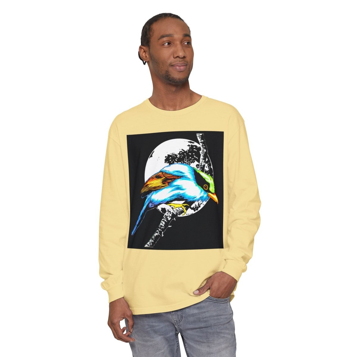 Vibrant Exotic colorful Bird Graphic Long Sleeve T-Shirt - Unisex Nature Apparel - Curran Artworks