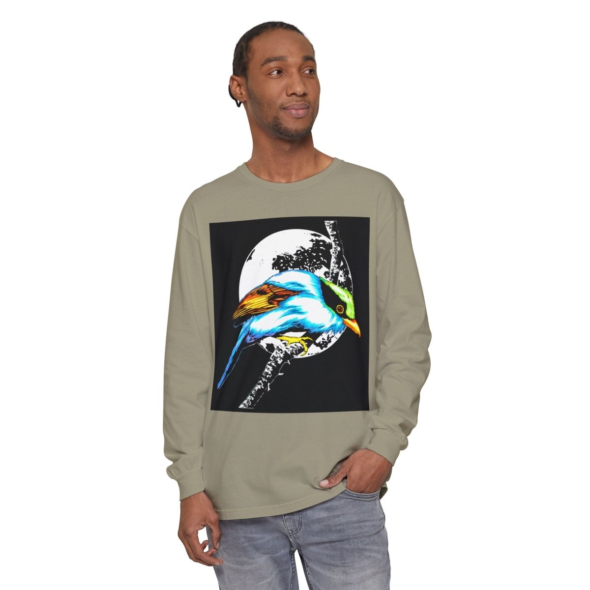 Vibrant Exotic colorful Bird Graphic Long Sleeve T-Shirt - Unisex Nature Apparel - Curran Artworks