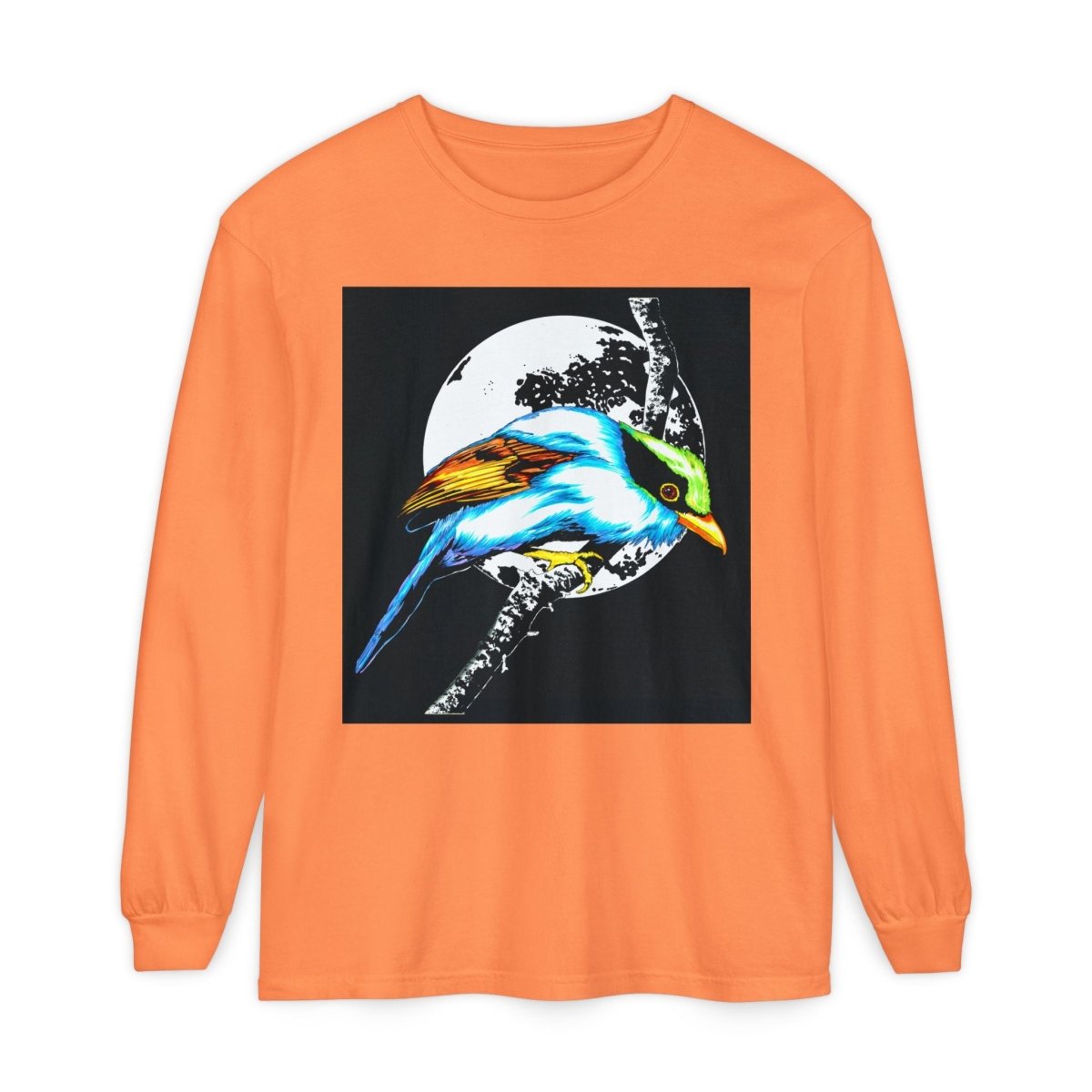 Vibrant Exotic colorful Bird Graphic Long Sleeve T-Shirt - Unisex Nature Apparel - Curran Artworks