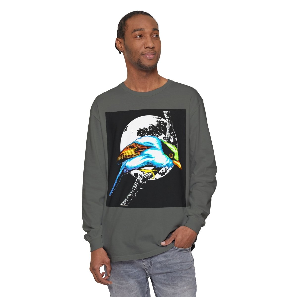 Vibrant Exotic colorful Bird Graphic Long Sleeve T-Shirt - Unisex Nature Apparel - Curran Artworks