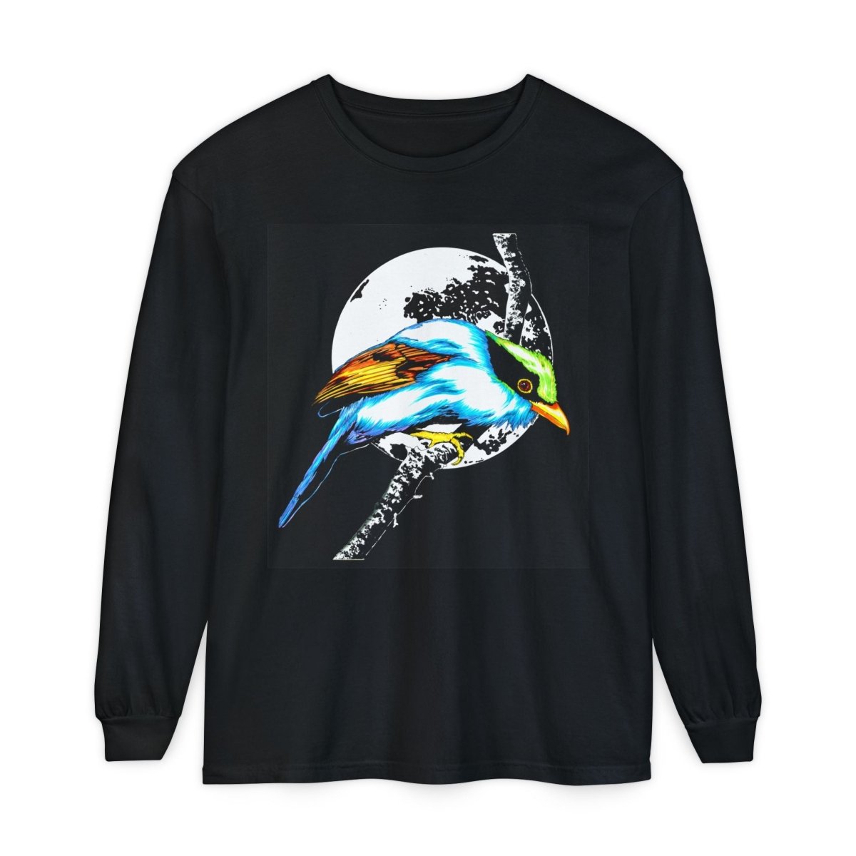 Vibrant Exotic colorful Bird Graphic Long Sleeve T-Shirt - Unisex Nature Apparel - Curran Artworks