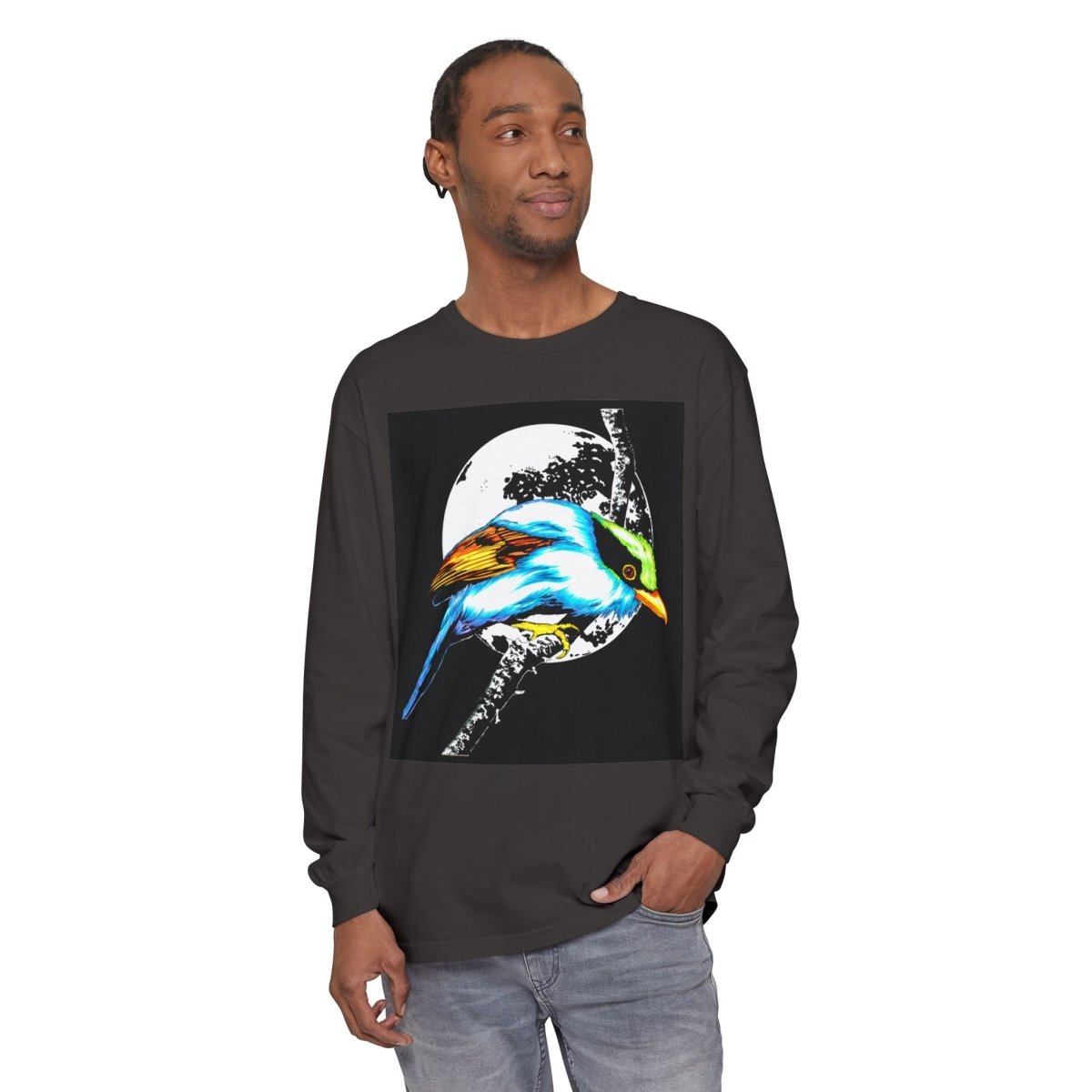 Vibrant Exotic colorful Bird Graphic Long Sleeve T-Shirt - Unisex Nature Apparel - Curran Artworks