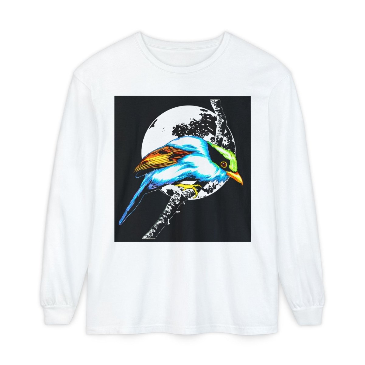 Vibrant Exotic colorful Bird Graphic Long Sleeve T-Shirt - Unisex Nature Apparel - Curran Artworks