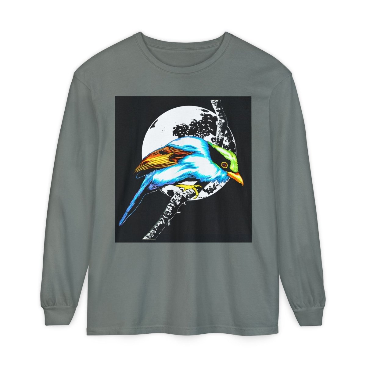 Vibrant Exotic colorful Bird Graphic Long Sleeve T-Shirt - Unisex Nature Apparel - Curran Artworks