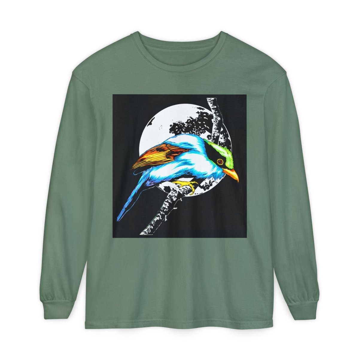 Vibrant Exotic colorful Bird Graphic Long Sleeve T-Shirt - Unisex Nature Apparel - Curran Artworks