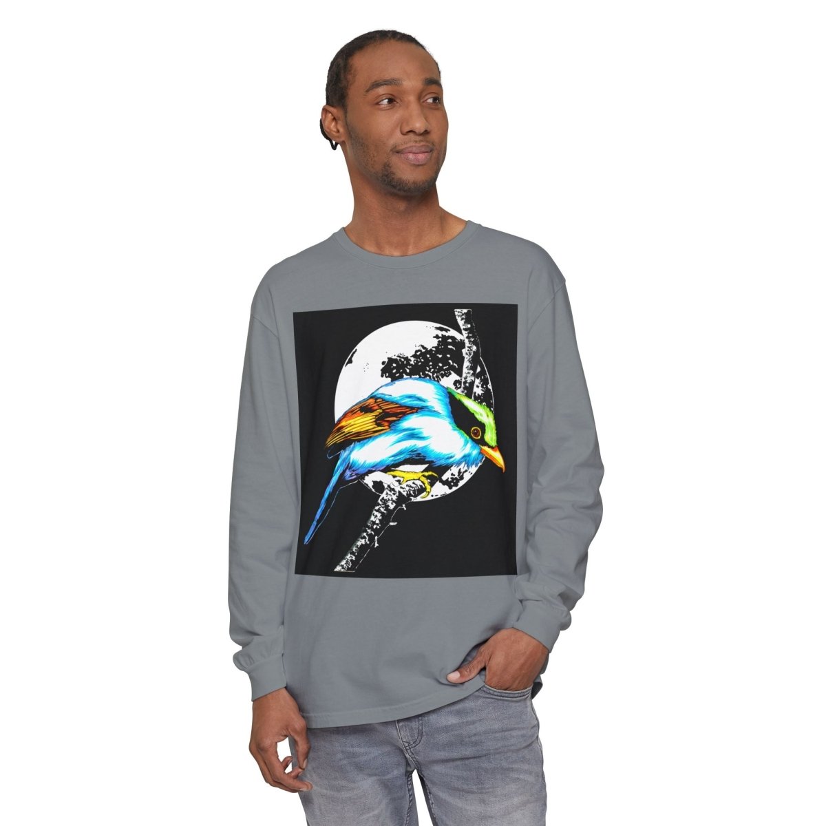 Vibrant Exotic colorful Bird Graphic Long Sleeve T-Shirt - Unisex Nature Apparel - Curran Artworks