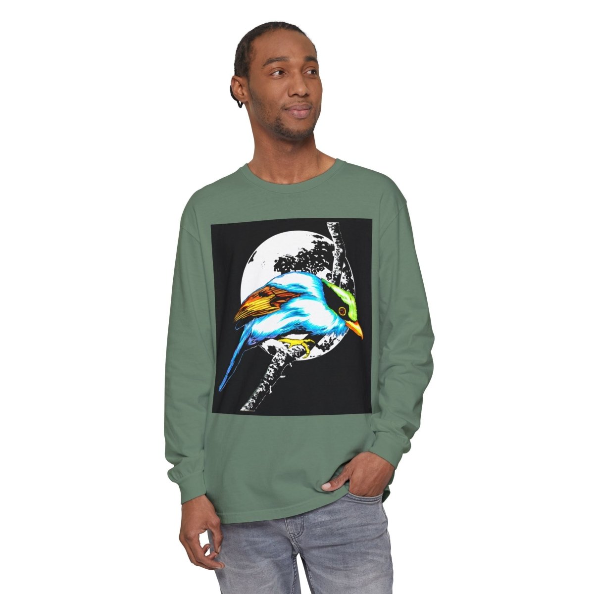 Vibrant Exotic colorful Bird Graphic Long Sleeve T-Shirt - Unisex Nature Apparel - Curran Artworks