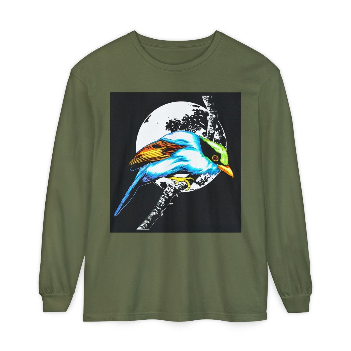 Vibrant Exotic colorful Bird Graphic Long Sleeve T-Shirt - Unisex Nature Apparel - Curran Artworks