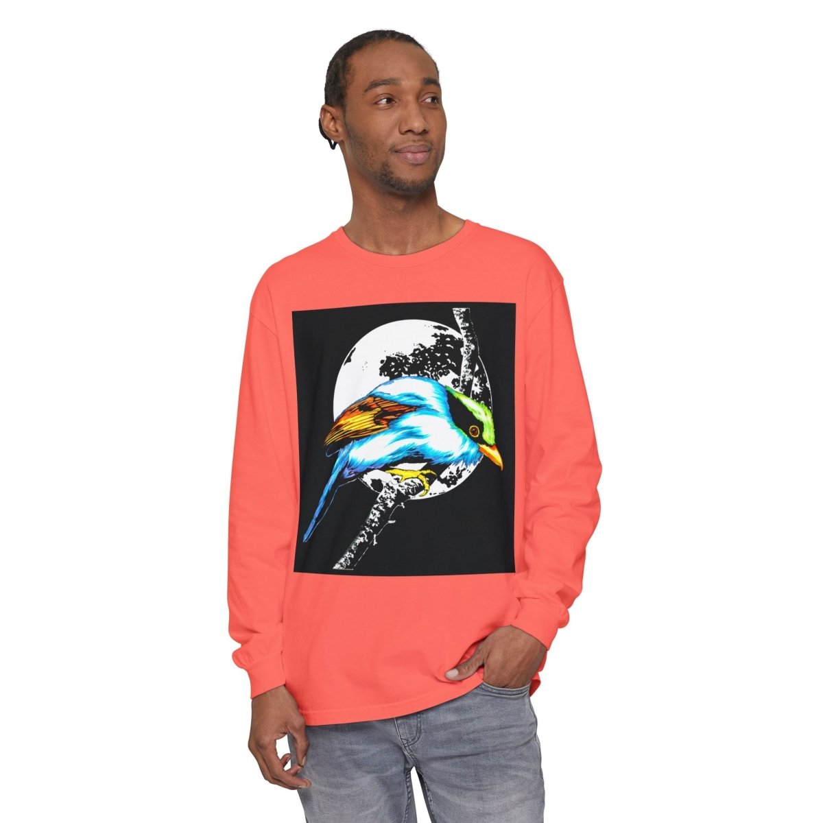 Vibrant Exotic colorful Bird Graphic Long Sleeve T-Shirt - Unisex Nature Apparel - Curran Artworks