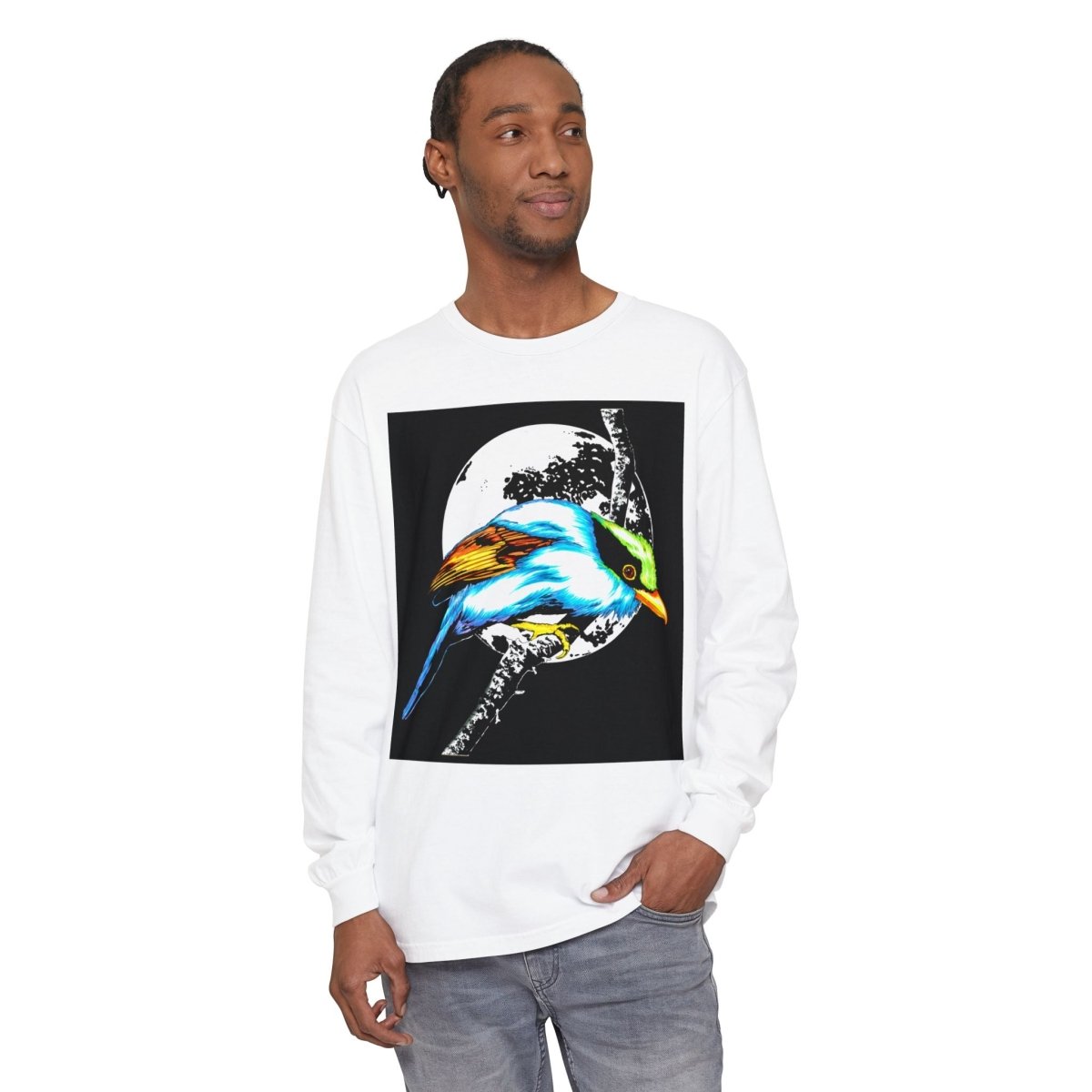Vibrant Exotic colorful Bird Graphic Long Sleeve T-Shirt - Unisex Nature Apparel - Curran Artworks