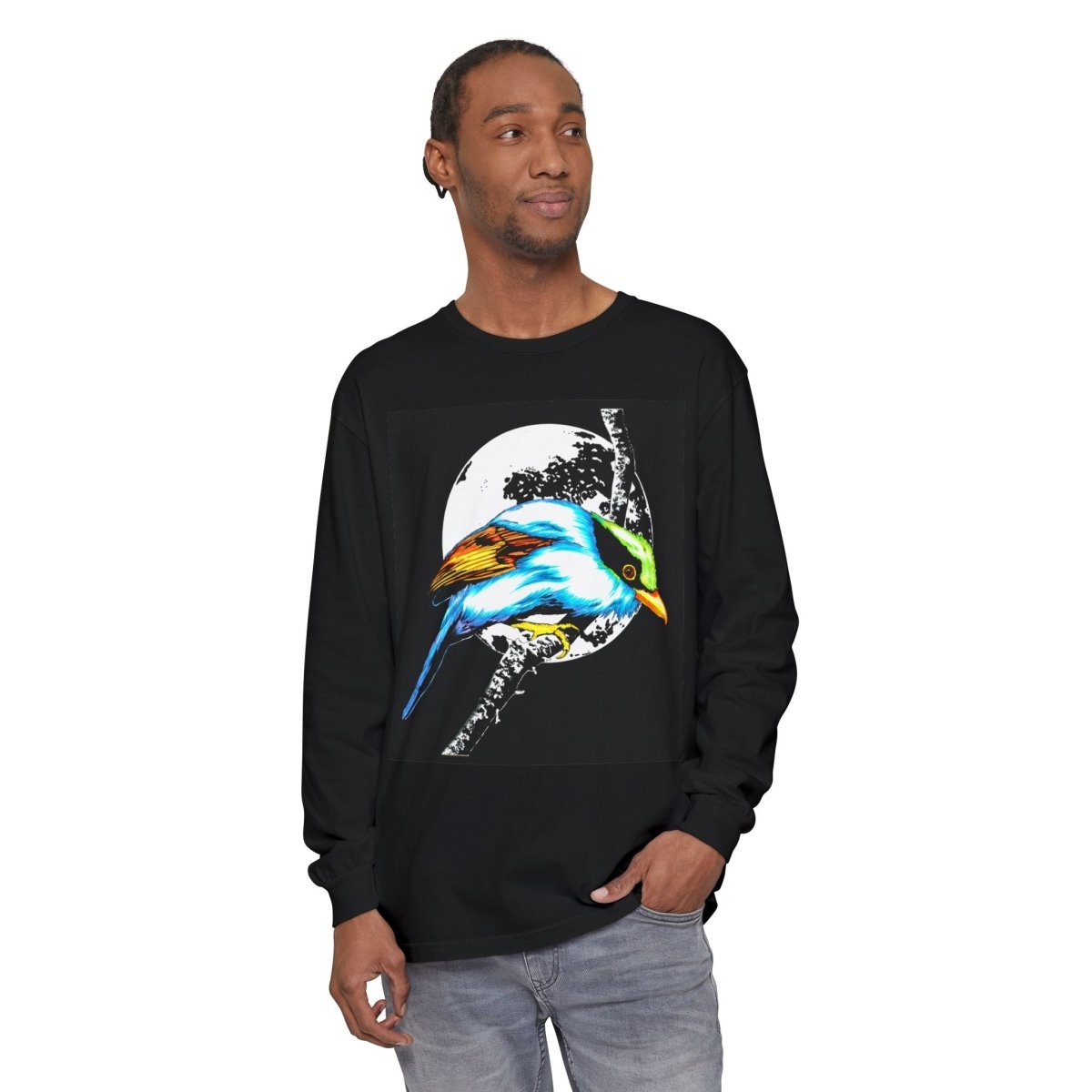 Vibrant Exotic colorful Bird Graphic Long Sleeve T-Shirt - Unisex Nature Apparel - Curran Artworks