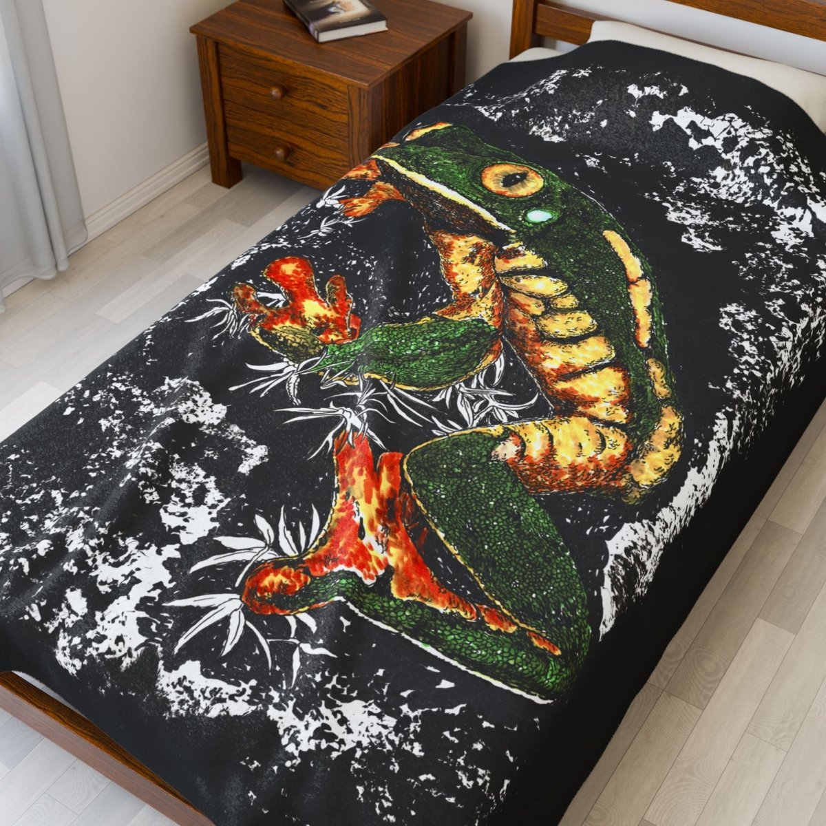 Vibrant Frog Velveteen Plush Blanket - Perfect for Cozy Nights & Nature Lovers - Curran Artworks