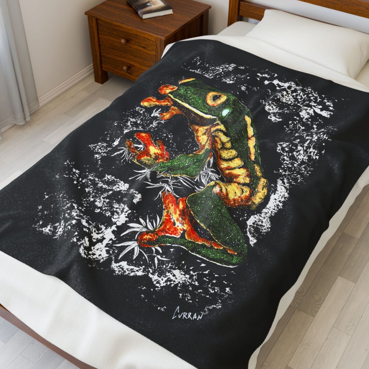 Vibrant Frog Velveteen Plush Blanket - Perfect for Cozy Nights & Nature Lovers - Curran Artworks