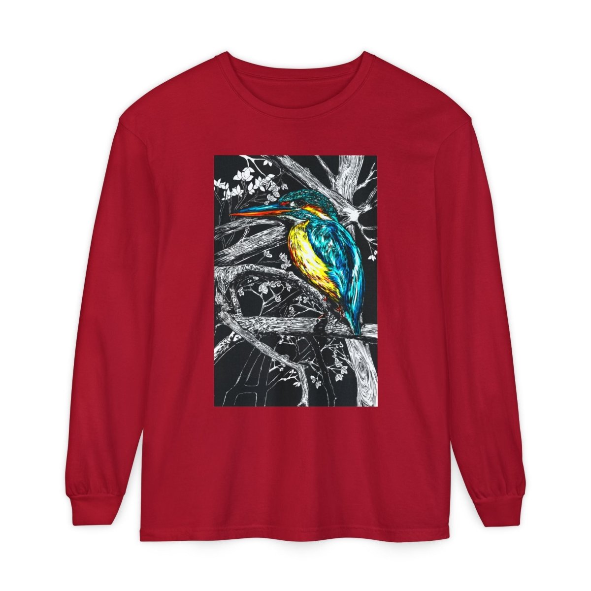 Vibrant Kingfisher Long Sleeve T-Shirt - Unisex Garment - Dyed - Curran Artworks