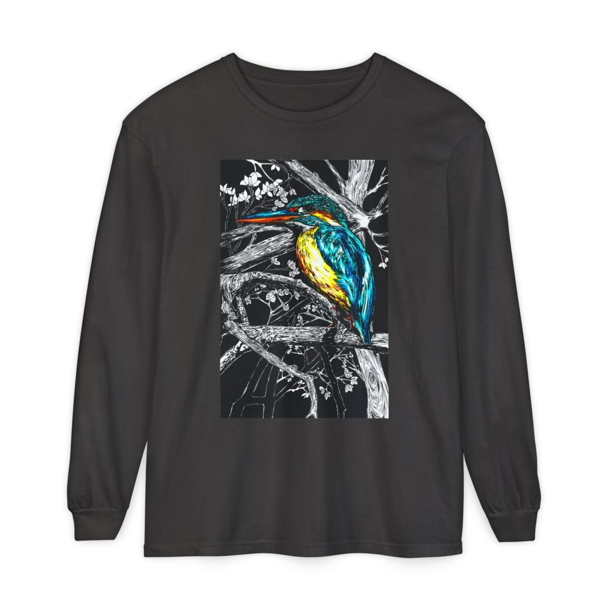 Vibrant Kingfisher Long Sleeve T-Shirt - Unisex Garment - Dyed - Curran Artworks