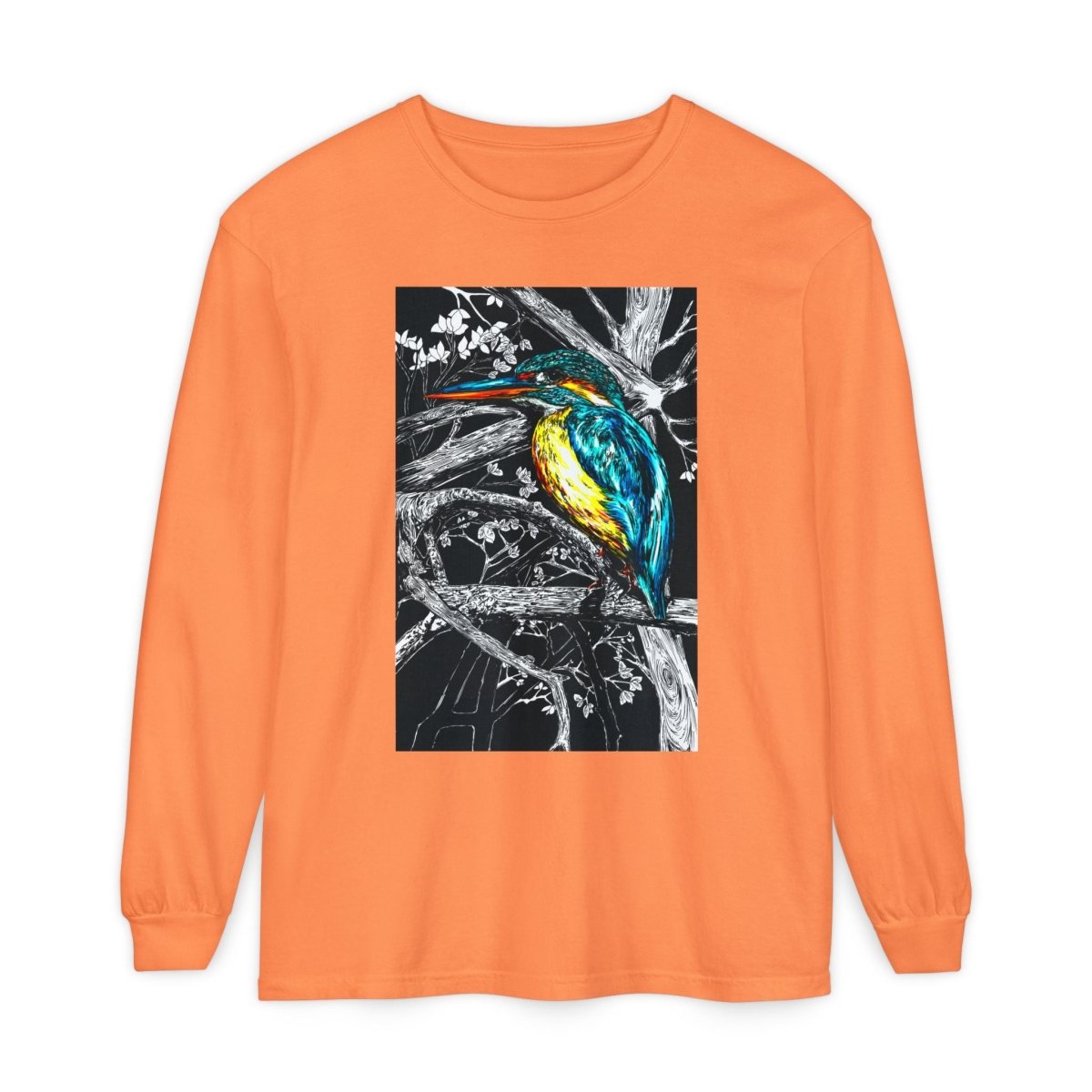 Vibrant Kingfisher Long Sleeve T-Shirt - Unisex Garment - Dyed - Curran Artworks