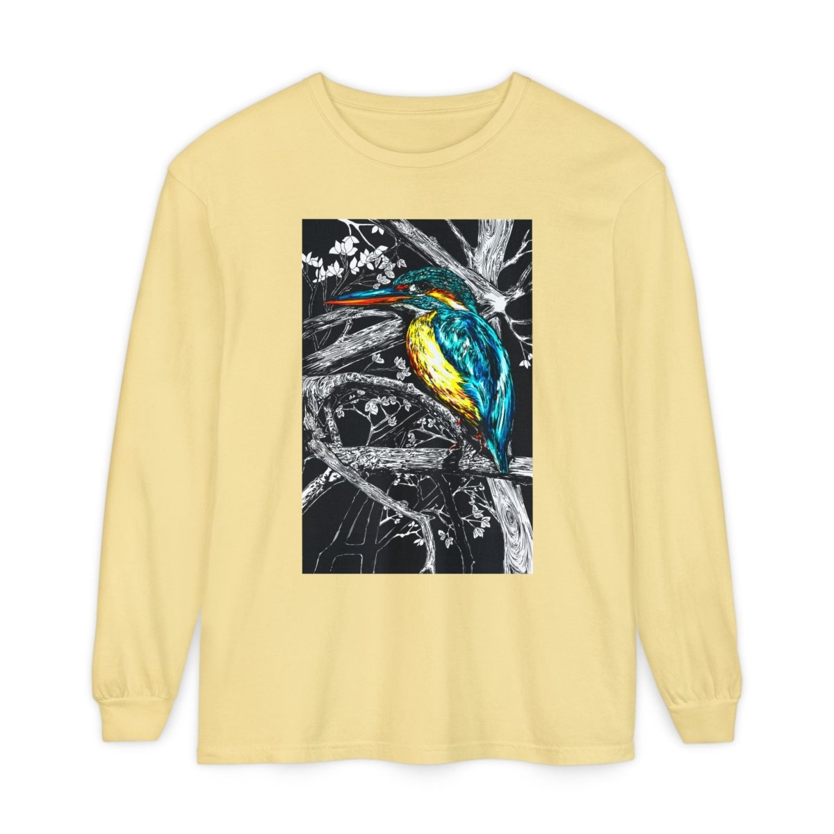 Vibrant Kingfisher Long Sleeve T-Shirt - Unisex Garment - Dyed - Curran Artworks