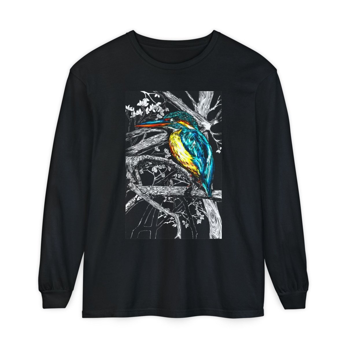 Vibrant Kingfisher Long Sleeve T-Shirt - Unisex Garment - Dyed - Curran Artworks