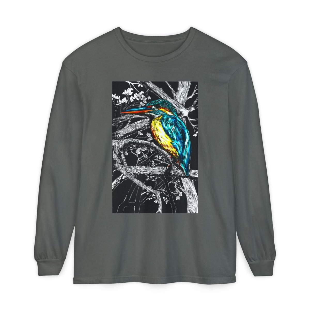 Vibrant Kingfisher Long Sleeve T-Shirt - Unisex Garment - Dyed - Curran Artworks