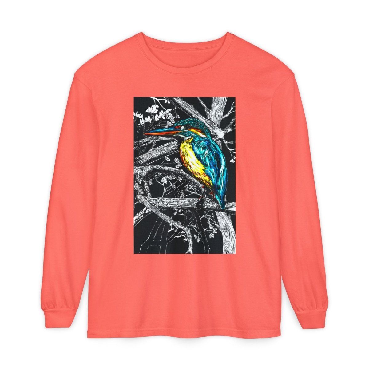 Vibrant Kingfisher Long Sleeve T-Shirt - Unisex Garment - Dyed - Curran Artworks