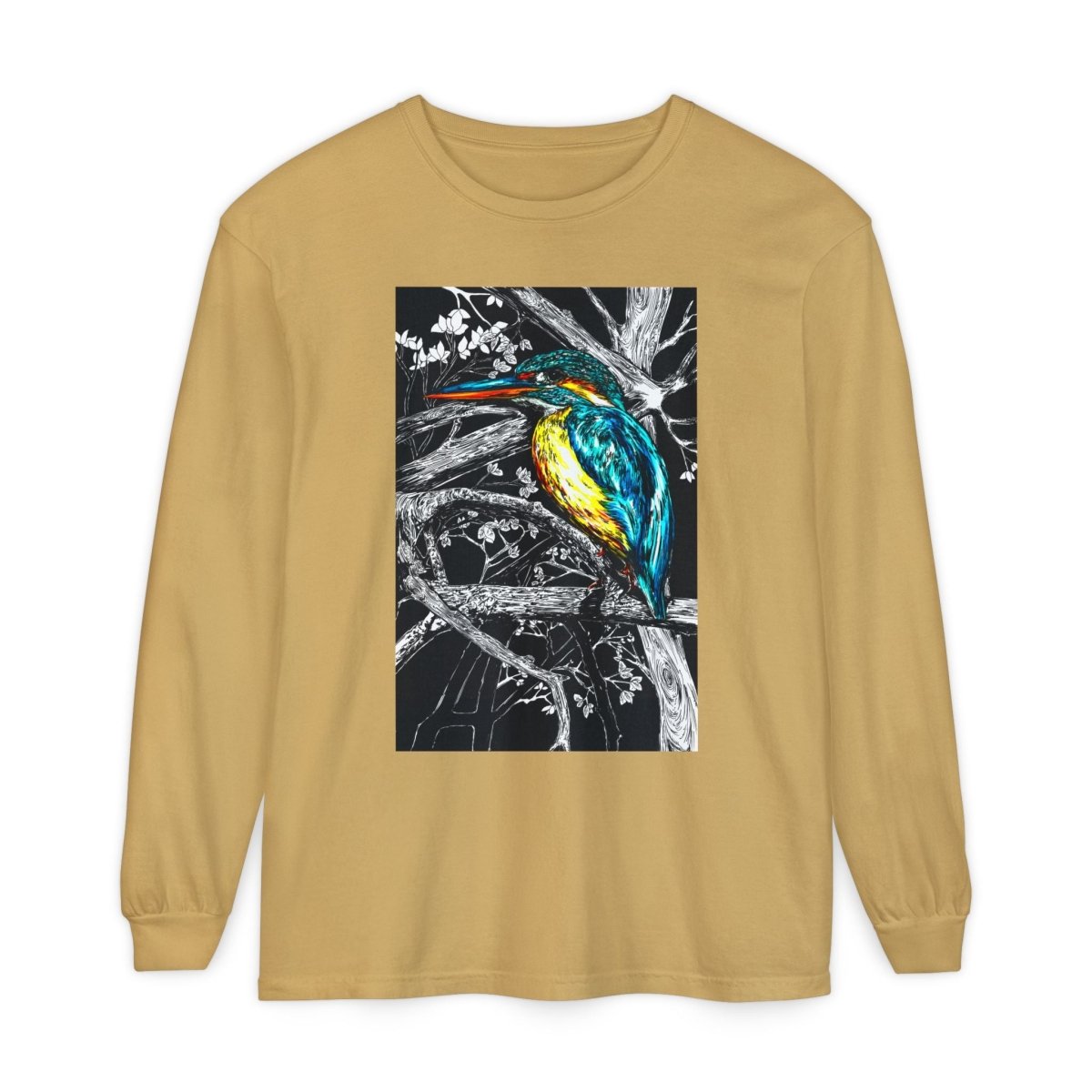 Vibrant Kingfisher Long Sleeve T-Shirt - Unisex Garment - Dyed - Curran Artworks