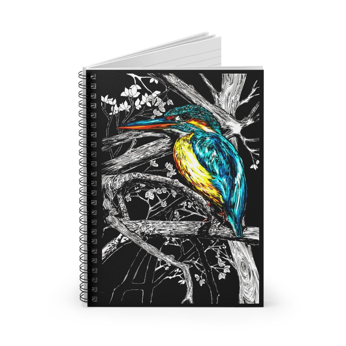 Vibrant Kingfisher Spiral Notebook - Eco - Friendly Ruled Lines - Curran Artworks